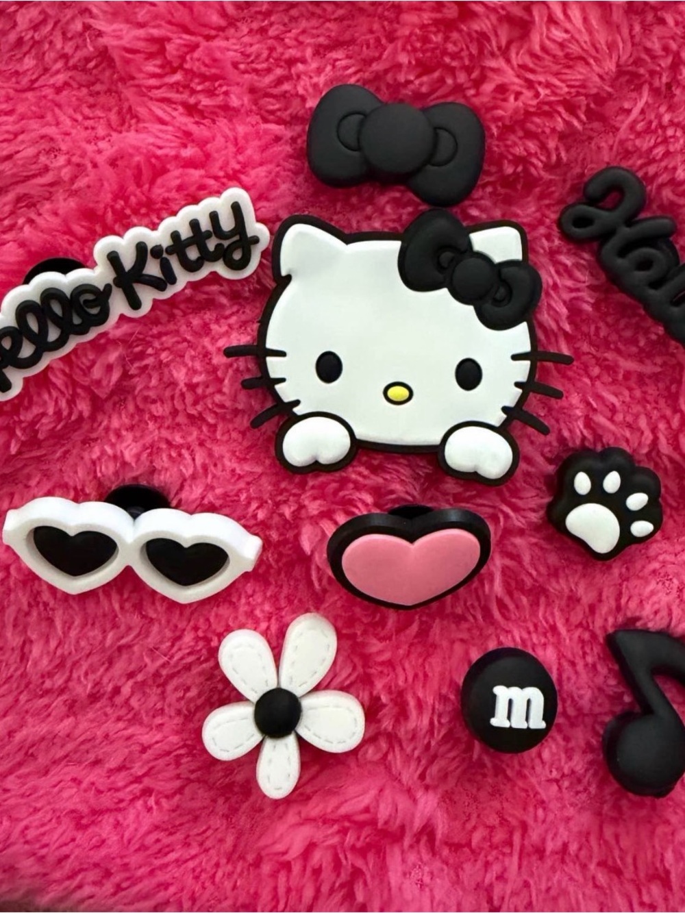 Hello Kitty Black White Pink Jibbitz Charm Set